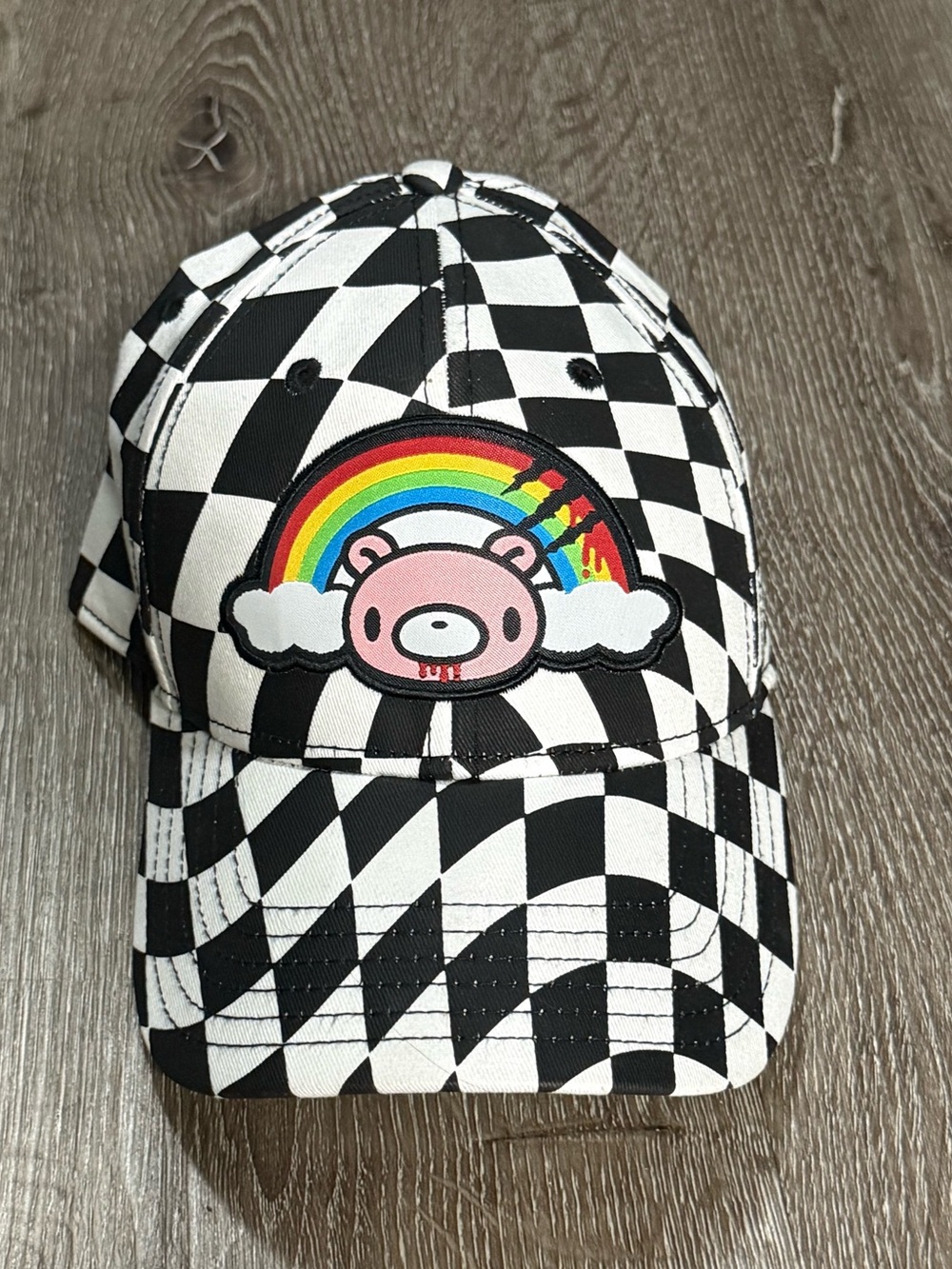 Gloomy The Naughty Glizzly Checkered Pink Bear Rainbow Snapback Hat Adult Unisex